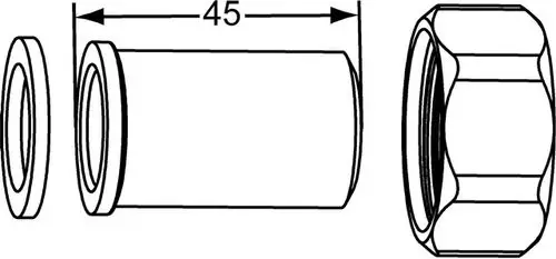 Verschraubung mit Anschlussmöglichkeit, dargestellt in technischer Zeichnung. Teil der Produktpalette von IMI Hydronic Engineering.